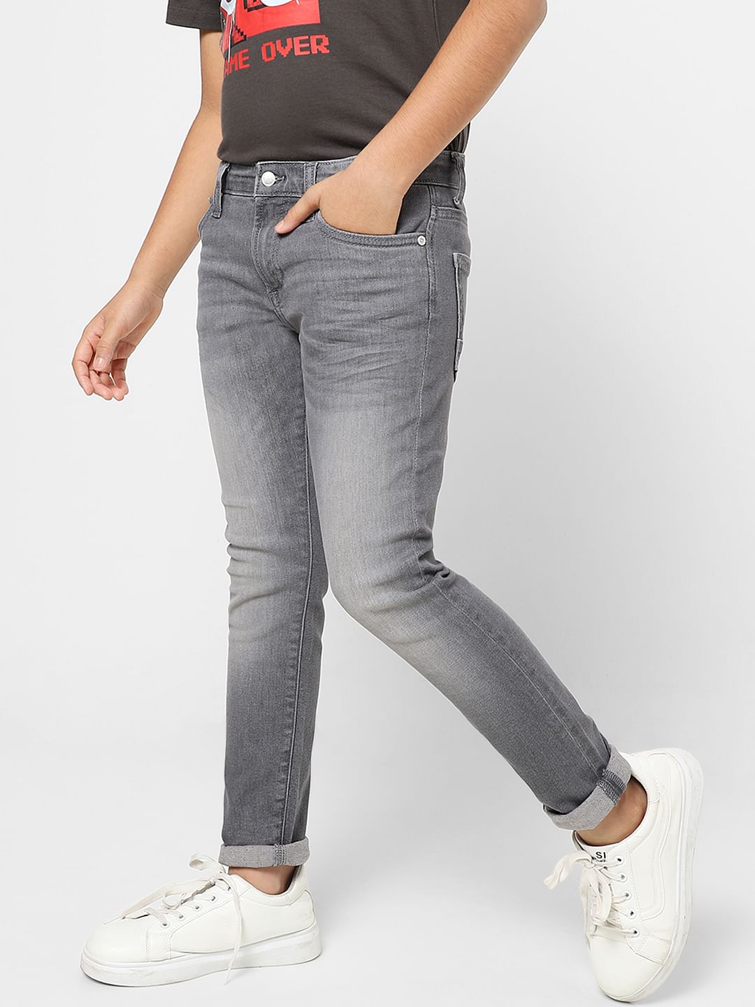 Boys Grey Mid Rise Glenn Slim Fit Jeans