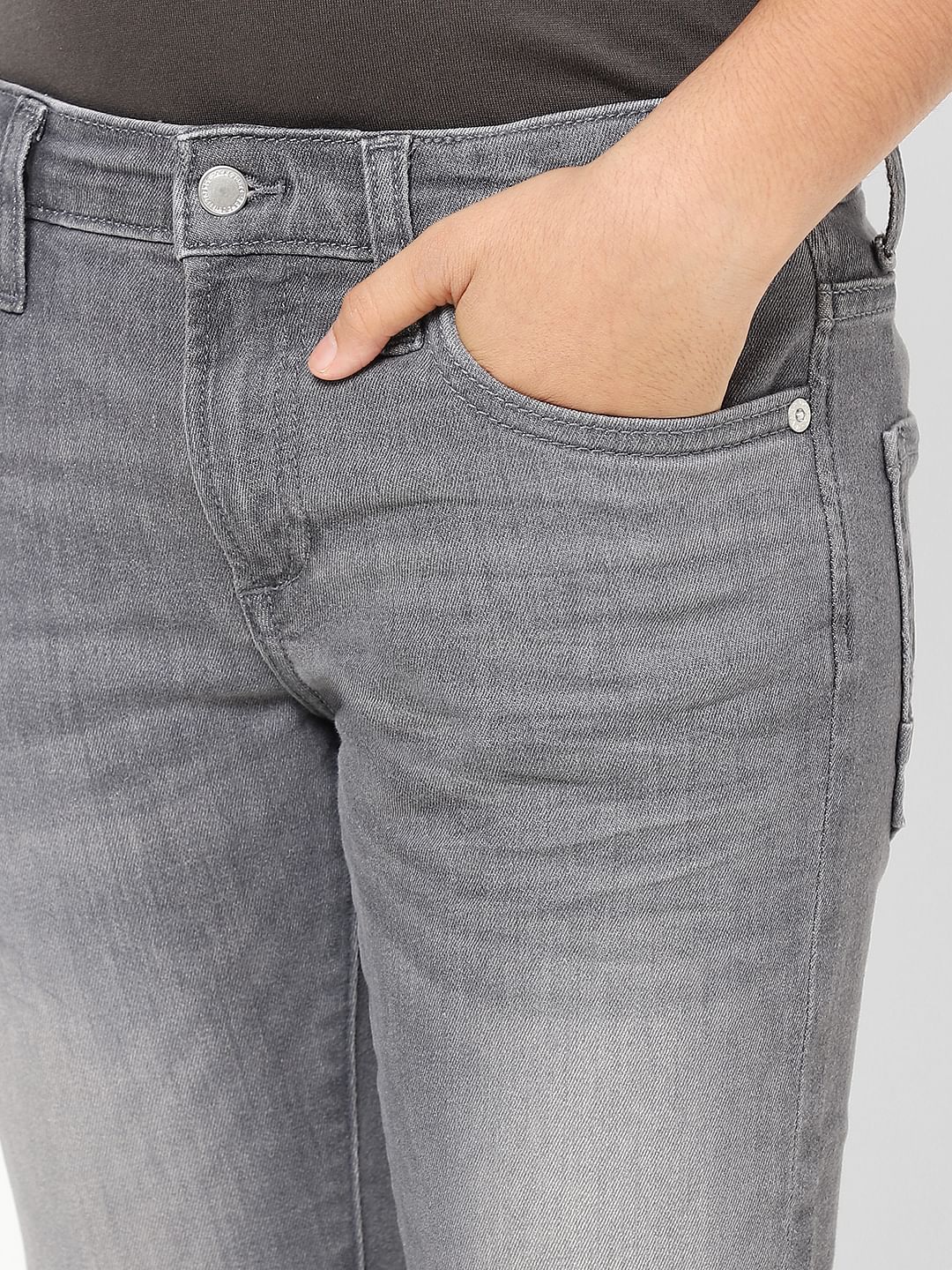 Boys Grey Mid Rise Glenn Slim Fit Jeans
