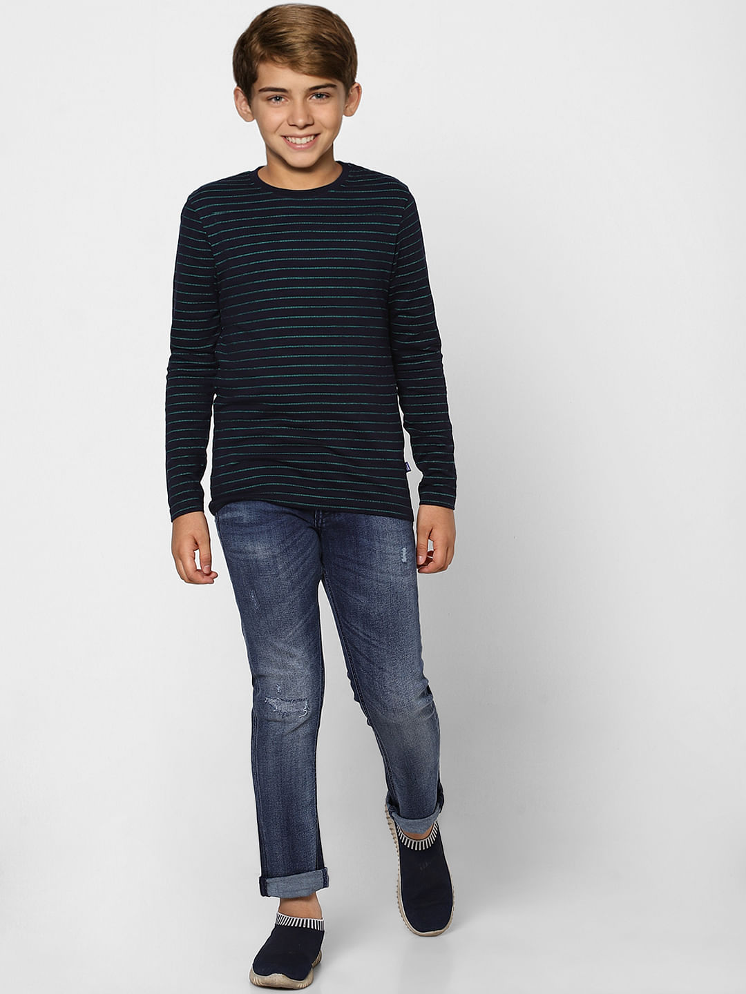 BOYS Blue Mid Rise Clark Straight Fit Ripped Jeans