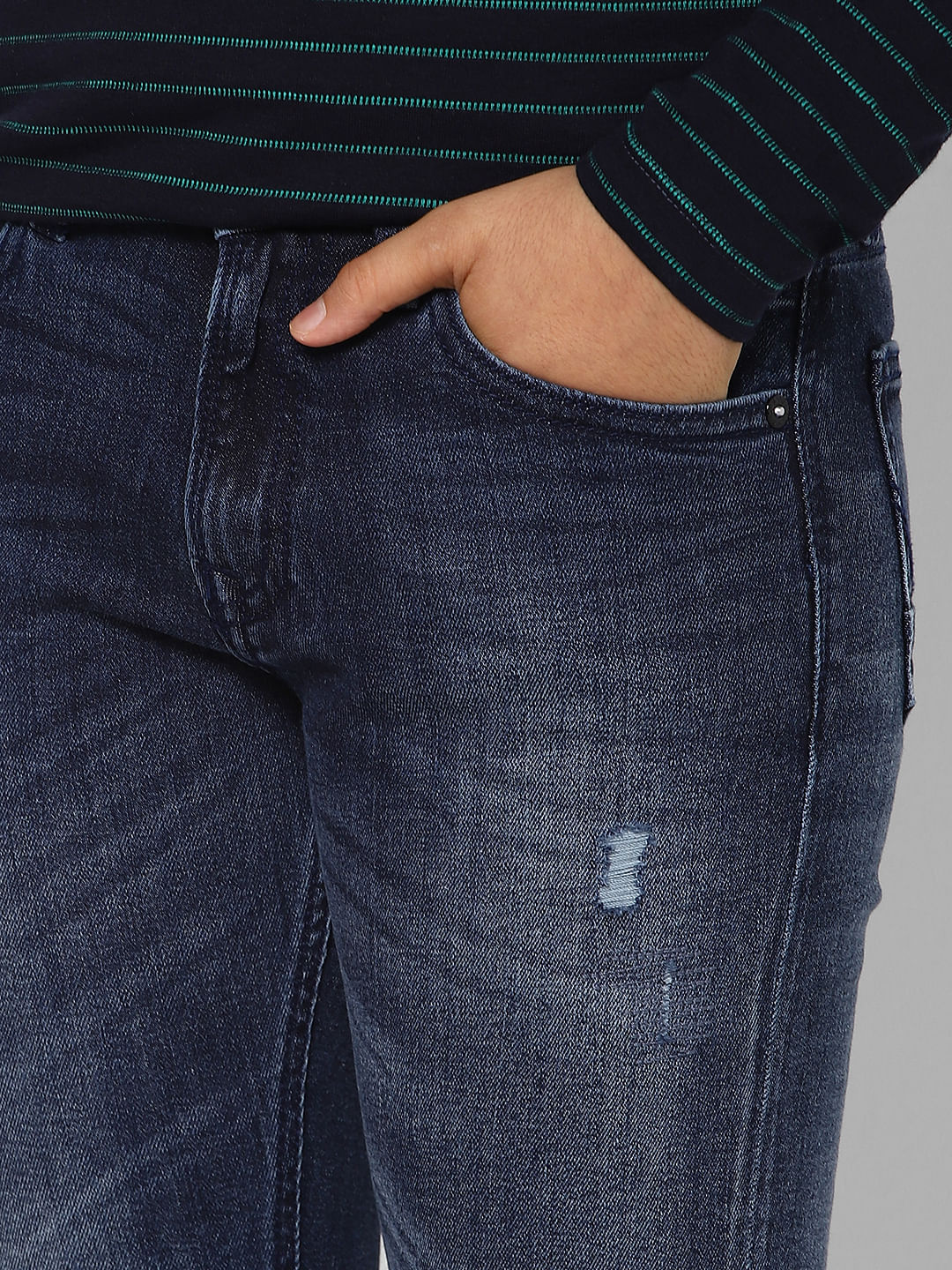BOYS Blue Mid Rise Clark Straight Fit Ripped Jeans