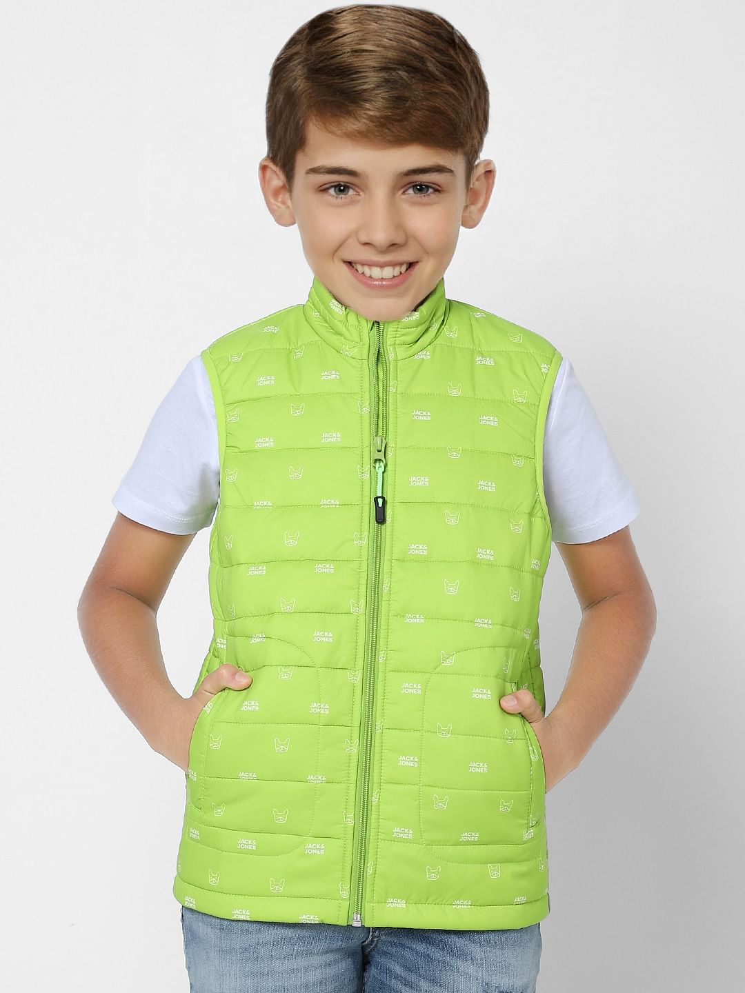 BOYS Lime Green Sleeveless Puffer Winter Jacket