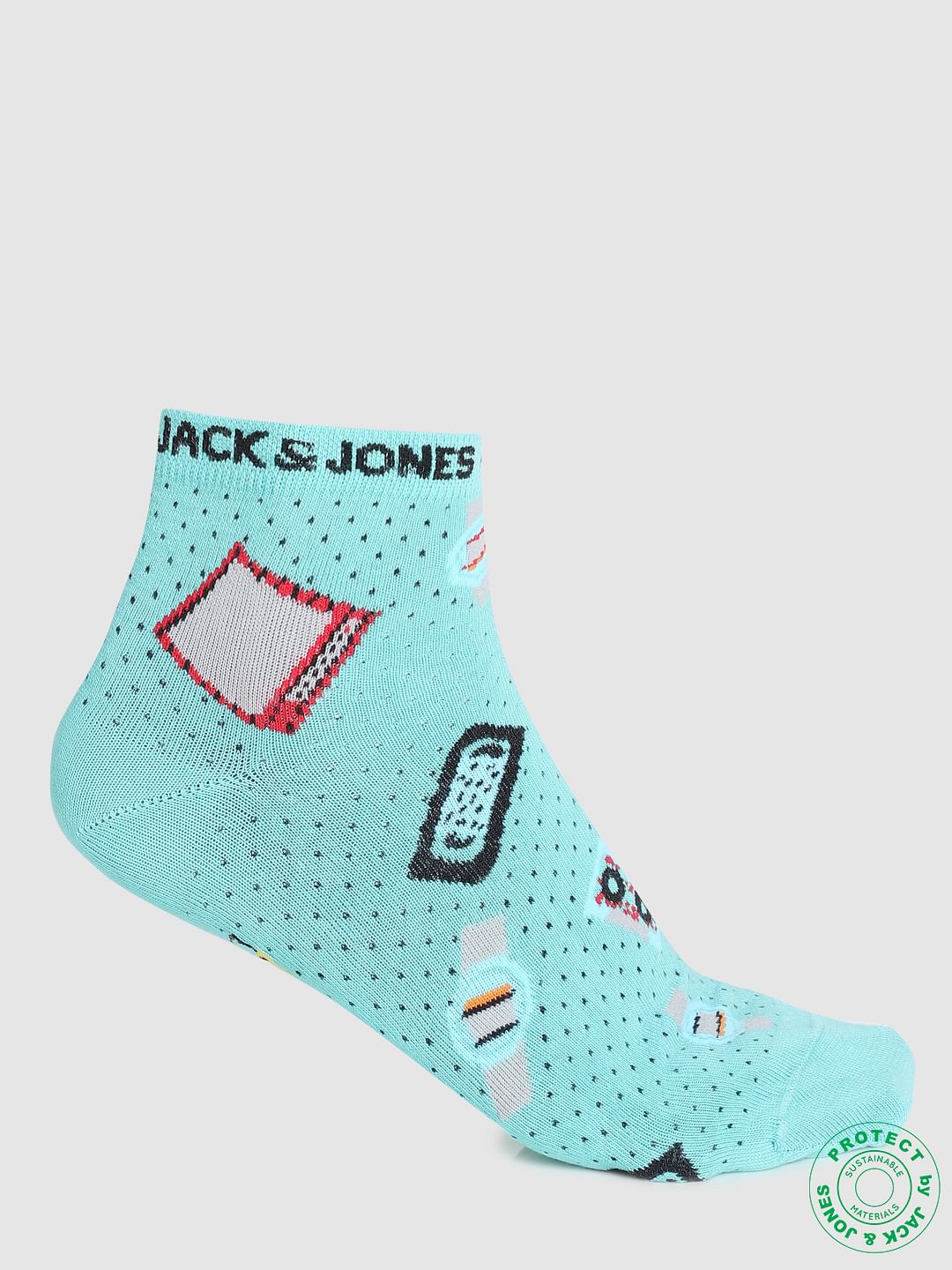 Pack of 2 Printed Ankle Socks - Beige & Green - ONE