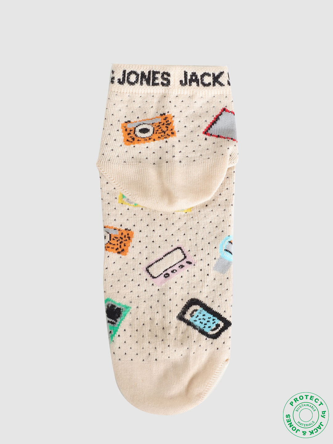 Pack of 2 Printed Ankle Socks - Beige & Green