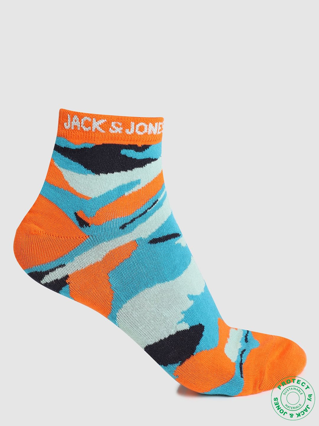 Pack of 2 Camo Print Ankle Socks - Orange & Green - ONE