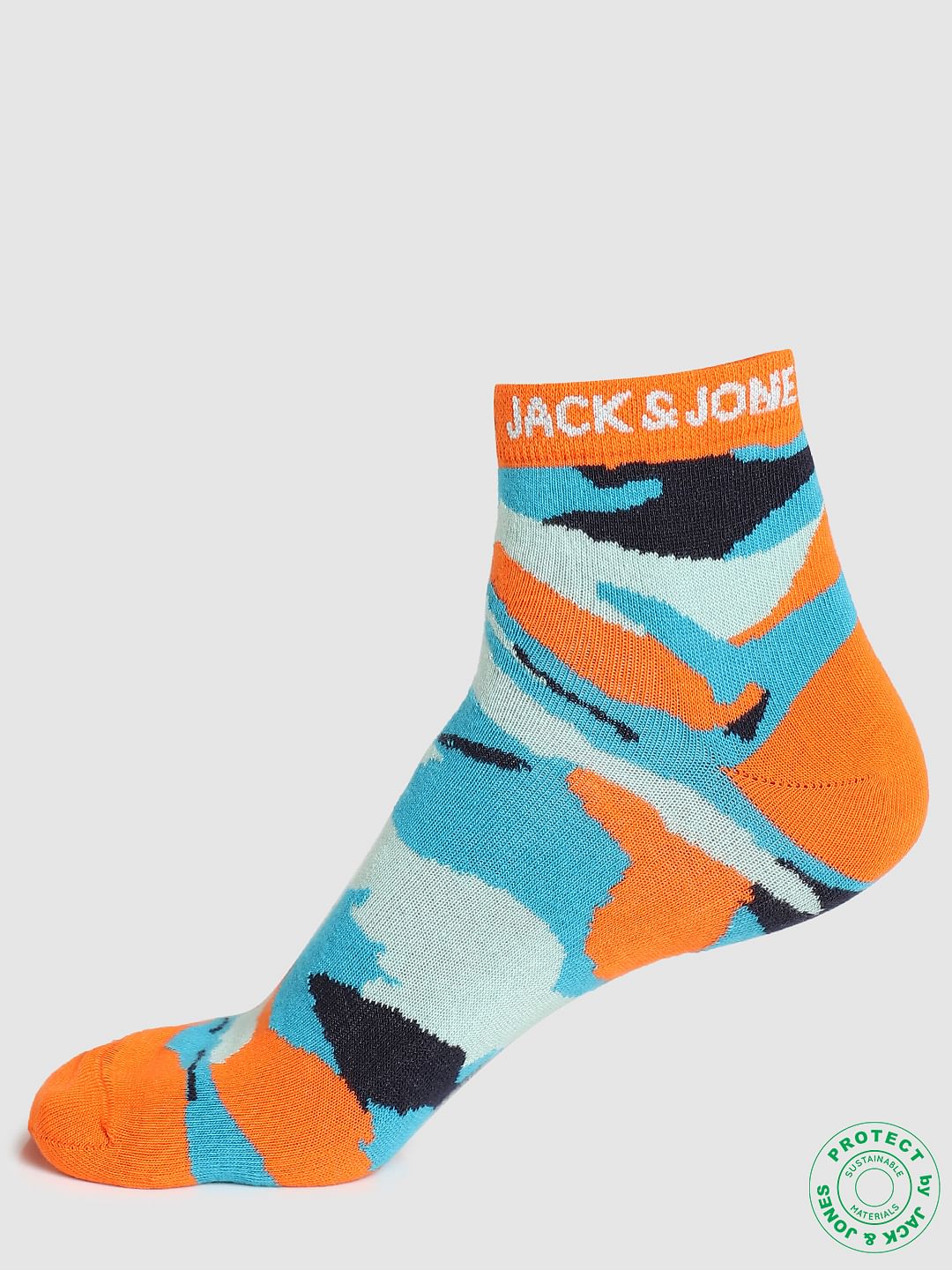 Pack of 2 Camo Print Ankle Socks - Orange & Green