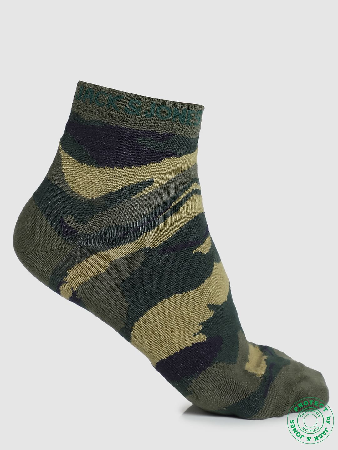 Pack of 2 Camo Print Ankle Socks - Orange & Green