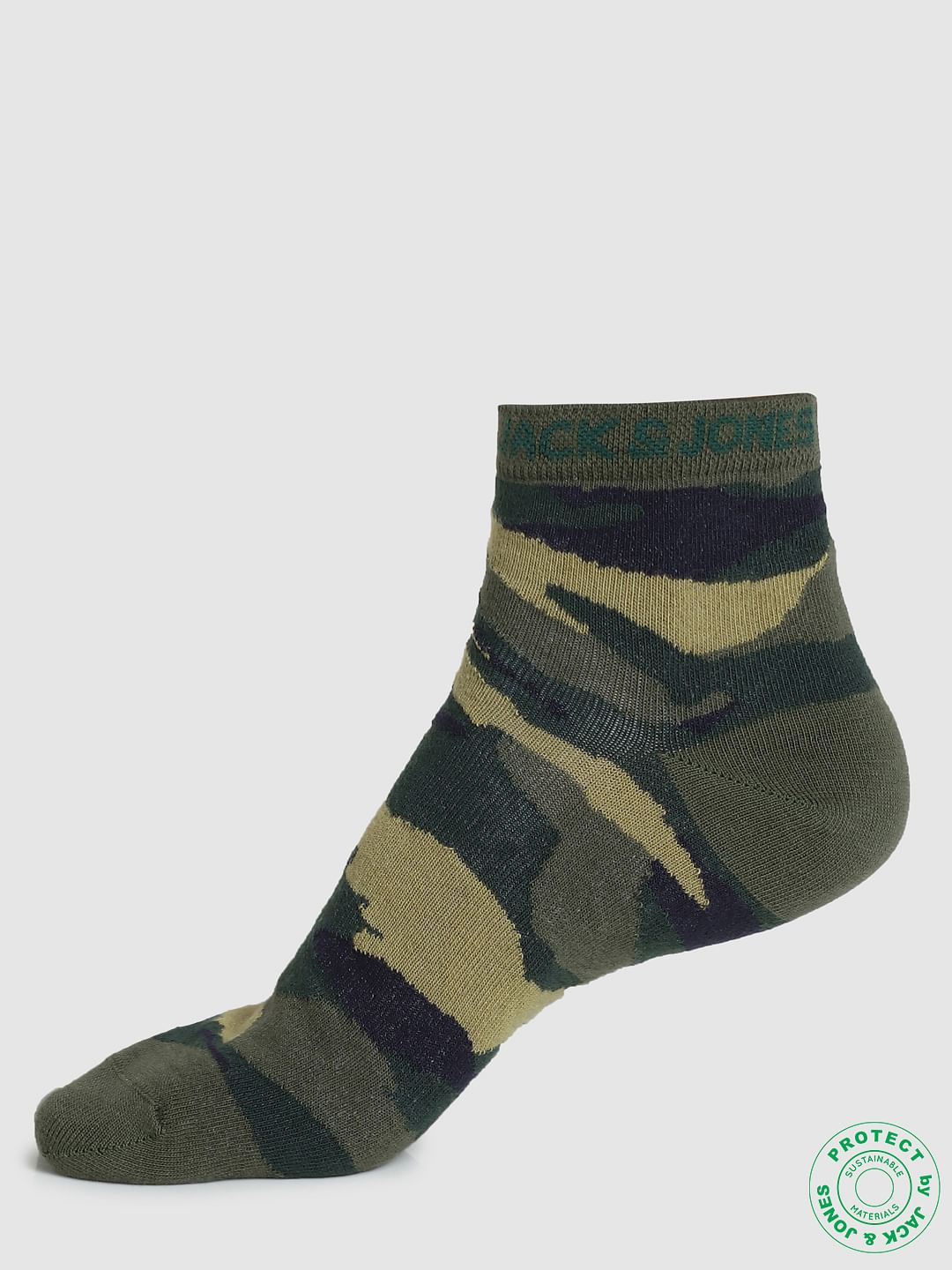 Pack of 2 Camo Print Ankle Socks - Orange & Green