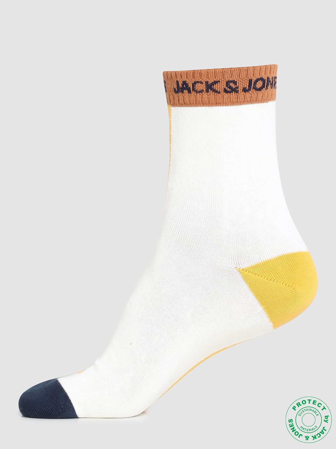 Beige & Yellow Colourblocked Socks - ONE
