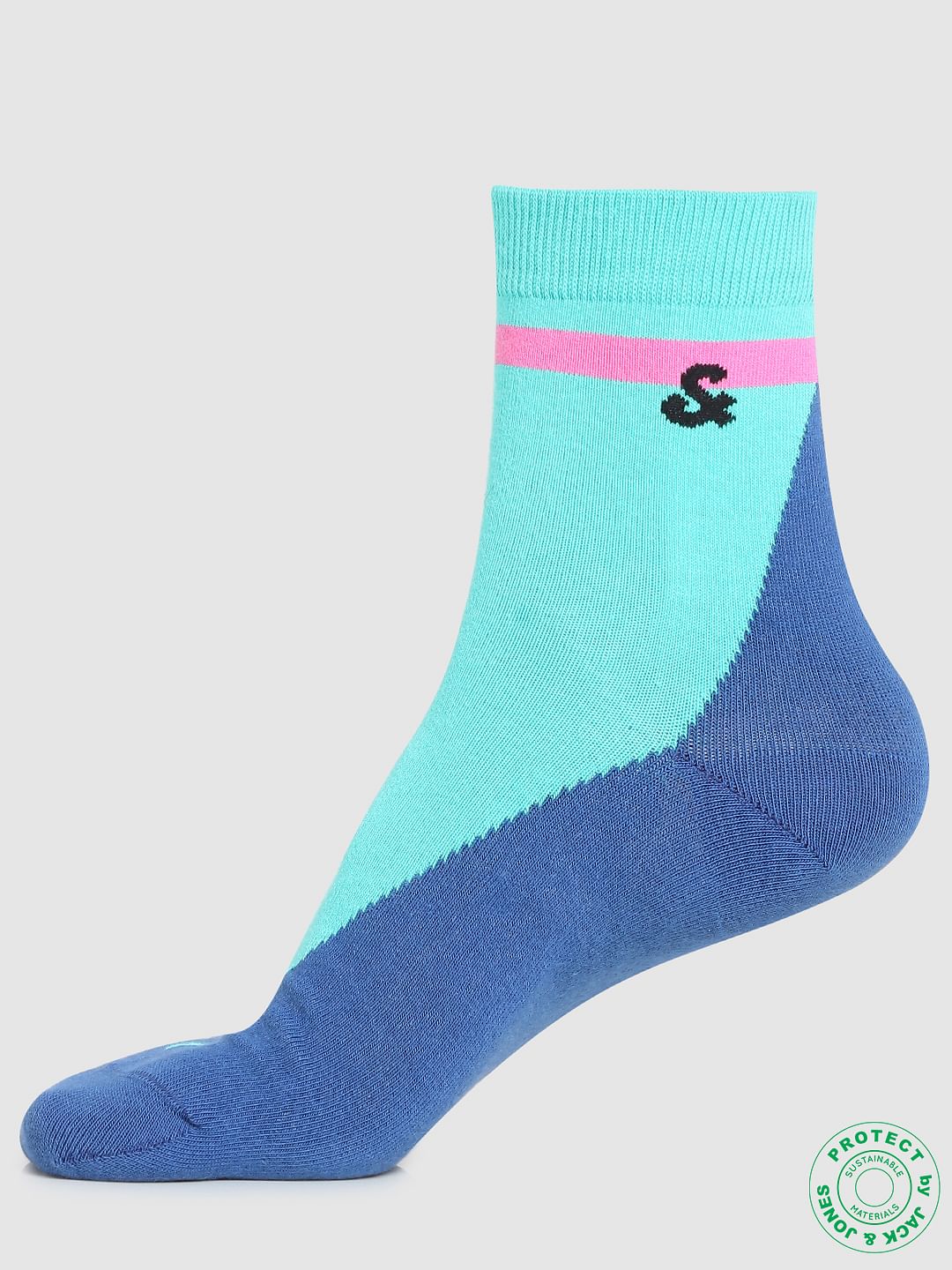 Blue Colourblocked Socks - ONE
