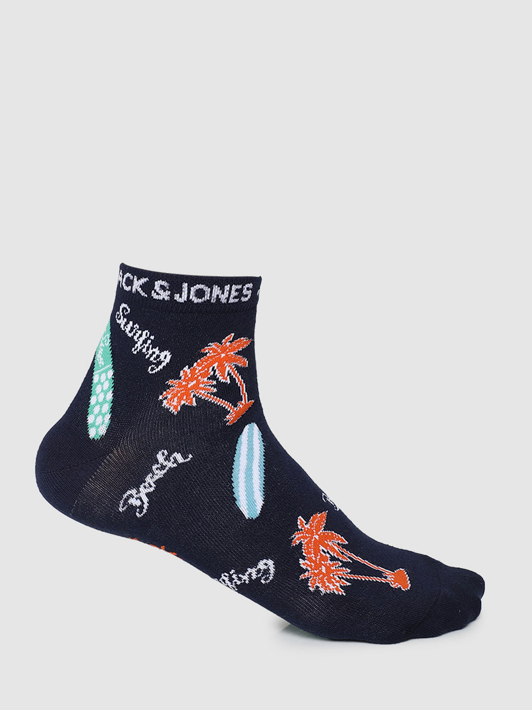 Navy Blue Graphic Print Ankle Socks - ONE