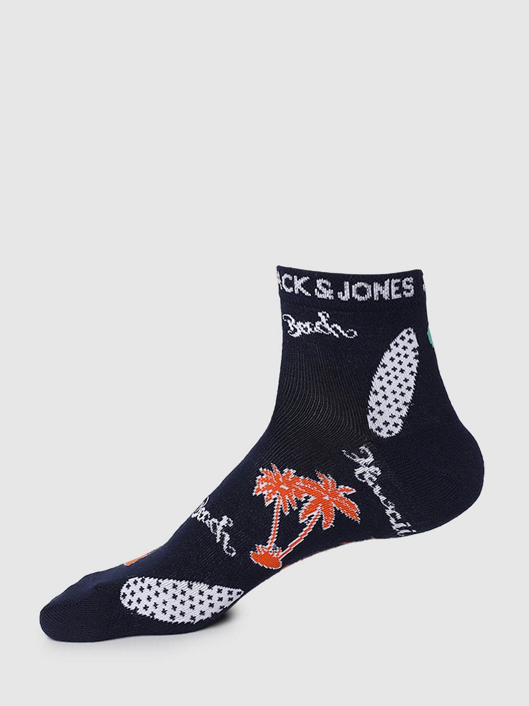 Navy Blue Graphic Print Ankle Socks