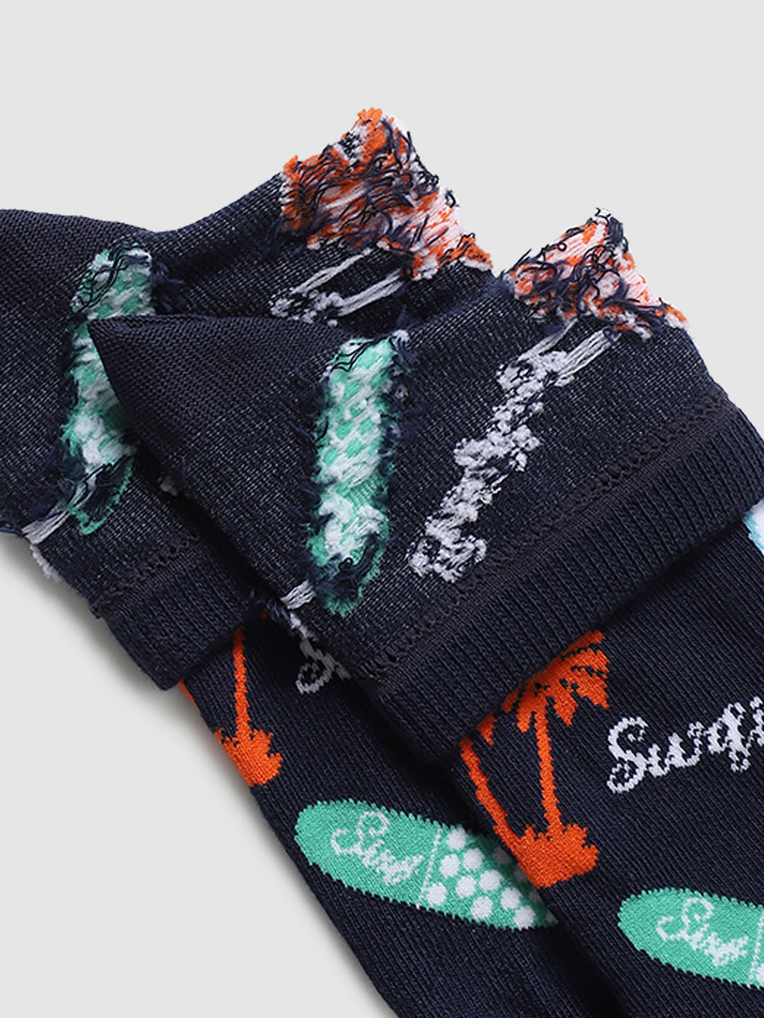 Navy Blue Graphic Print Ankle Socks