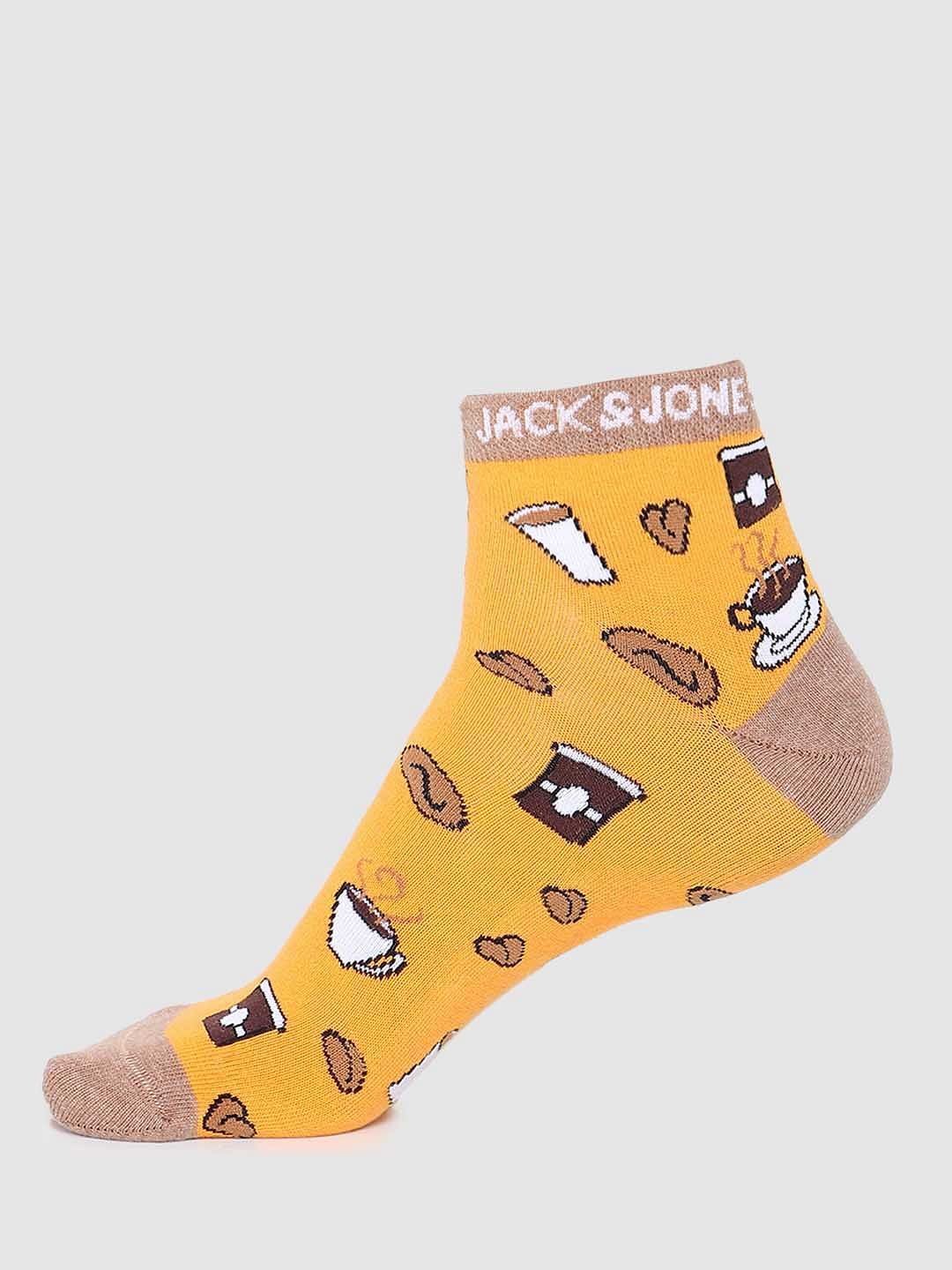 Yellow Graphic Print Ankle Socks