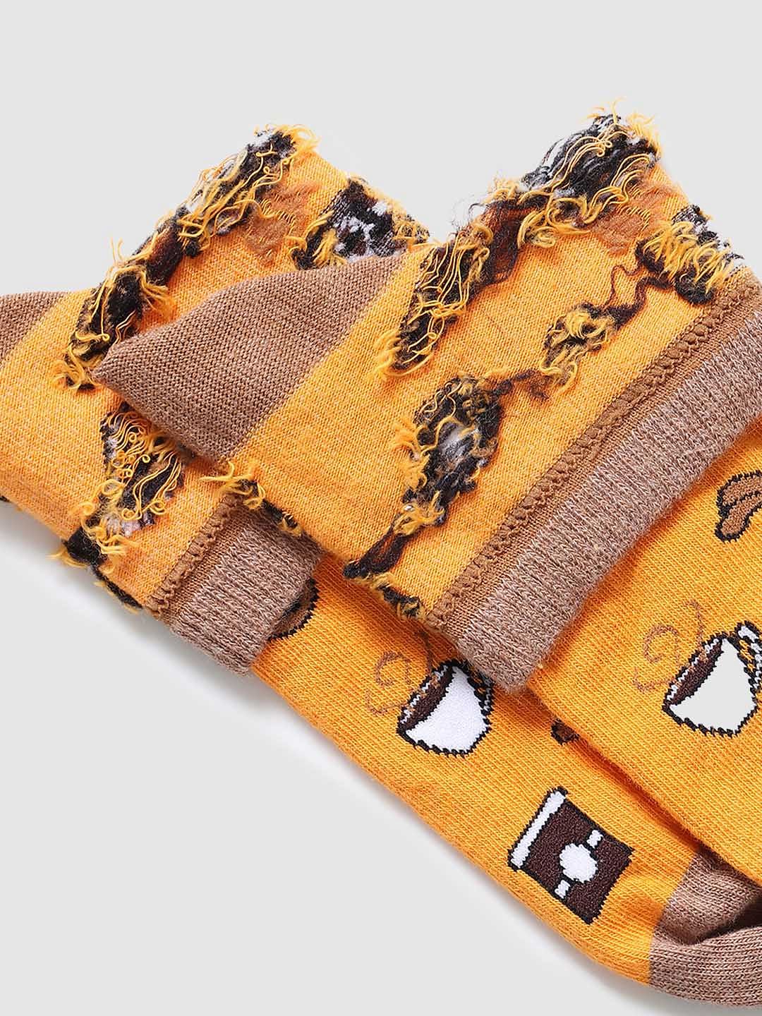 Yellow Graphic Print Ankle Socks