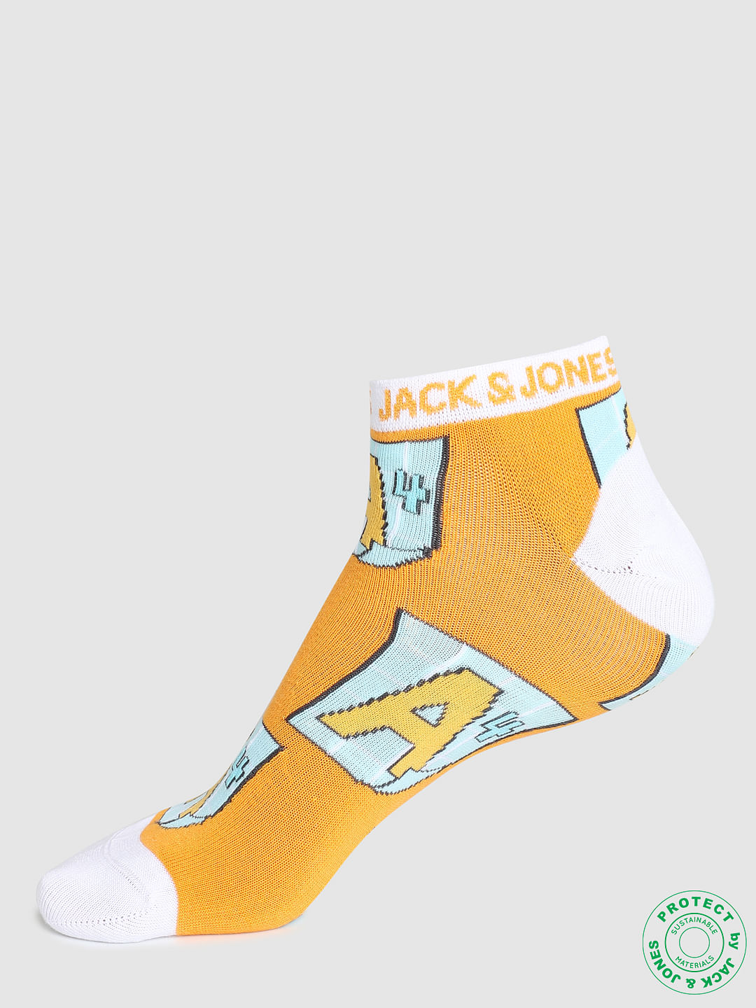 Orange Graphic Print Ankle Socks - ONE