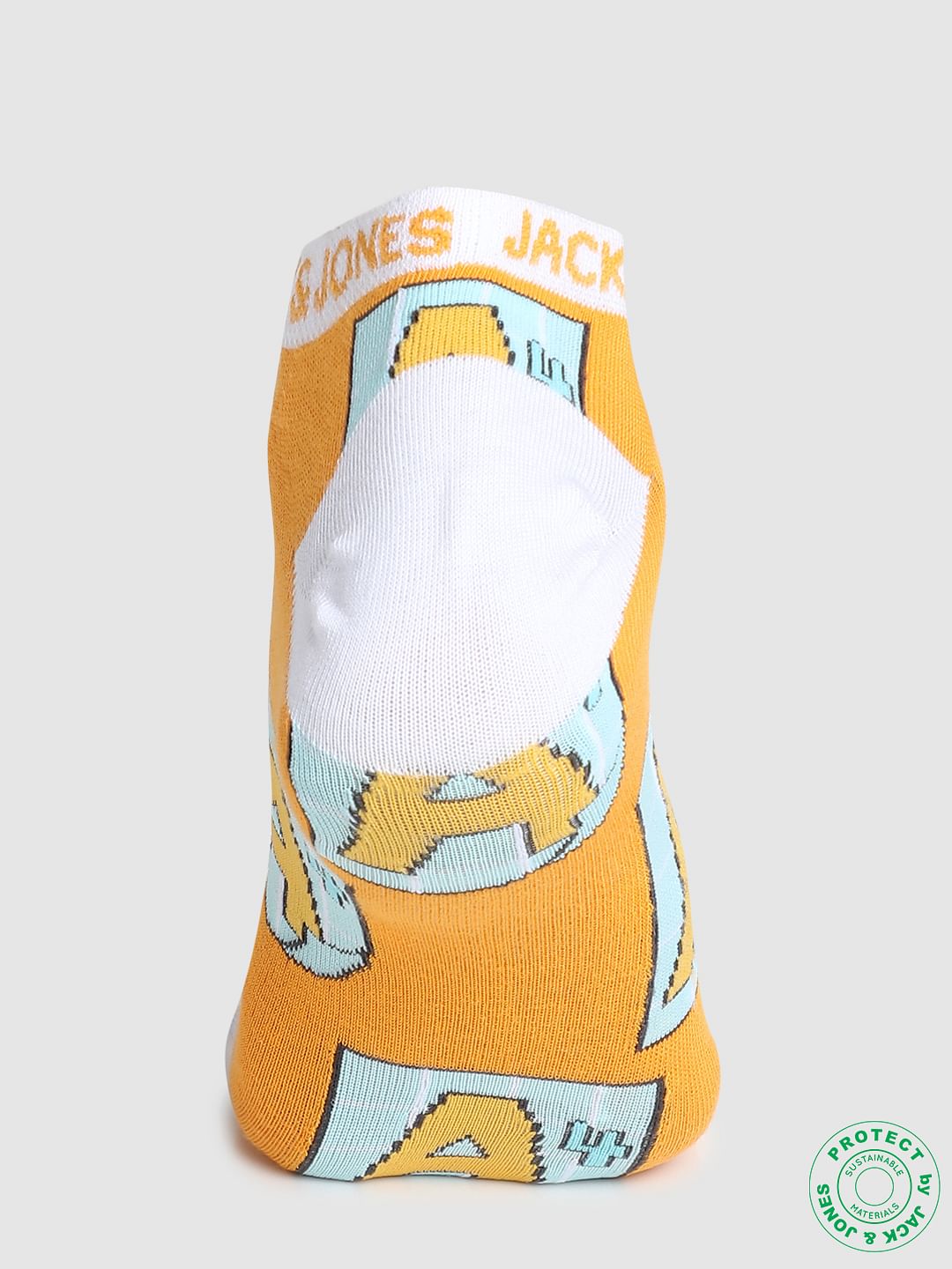 Orange Graphic Print Ankle Socks