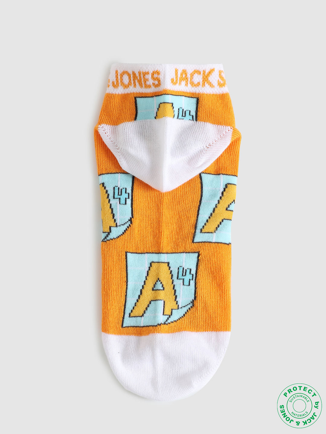 Orange Graphic Print Ankle Socks