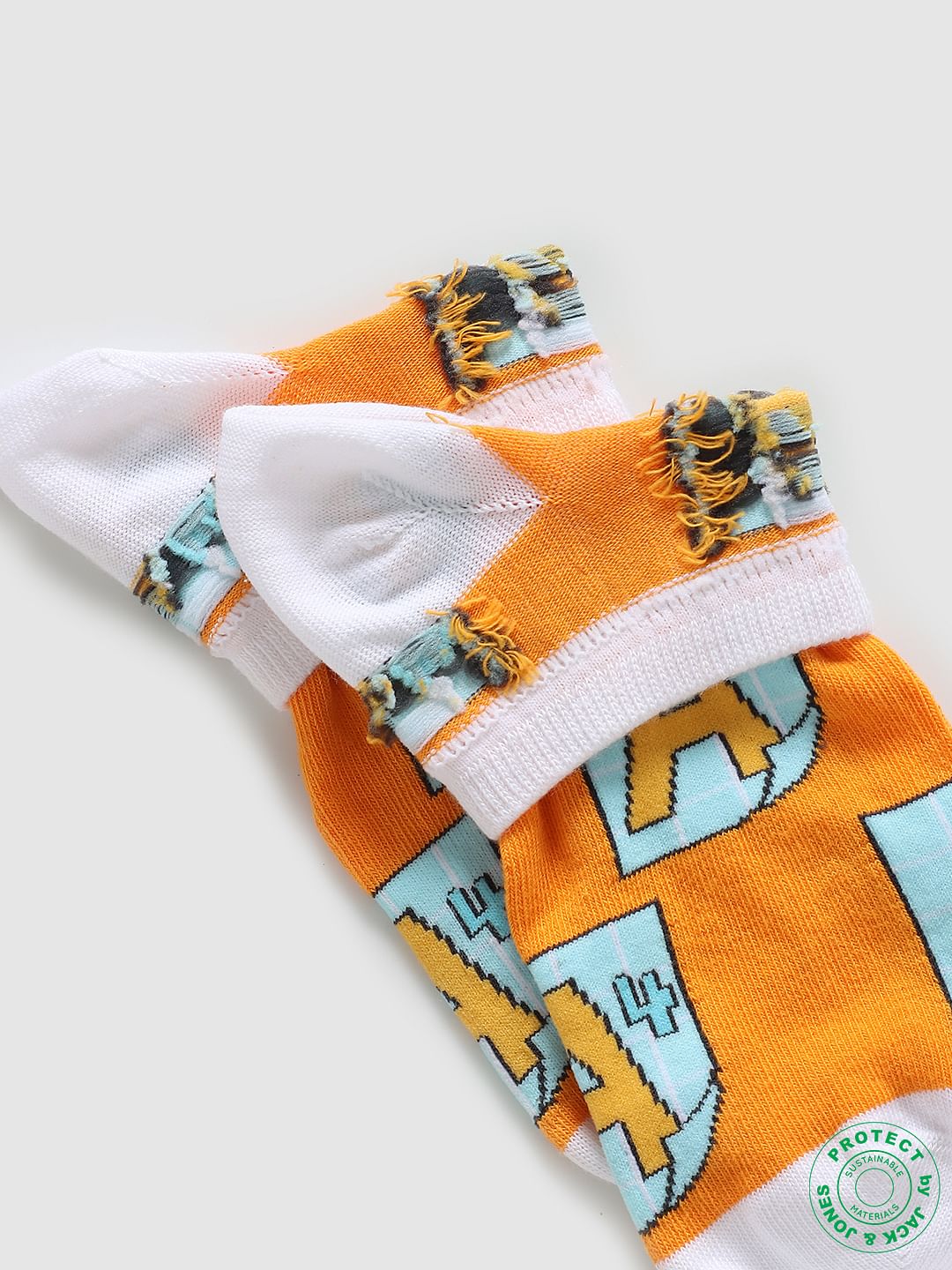 Orange Graphic Print Ankle Socks