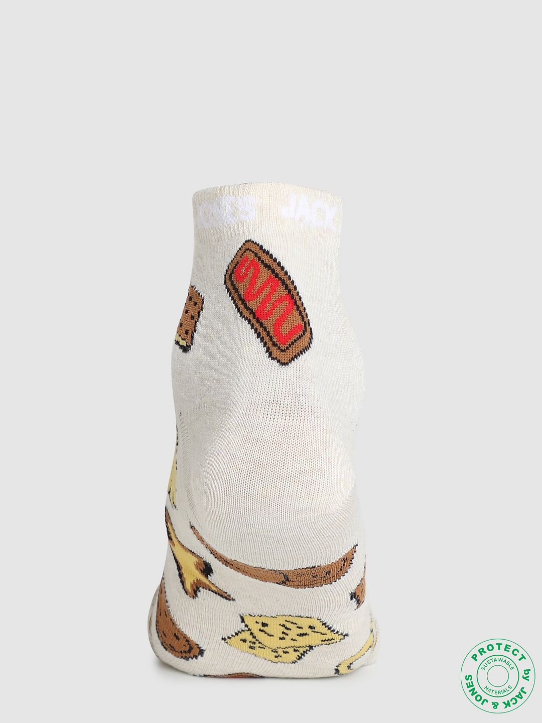 Beige Graphic Print Ankle Socks