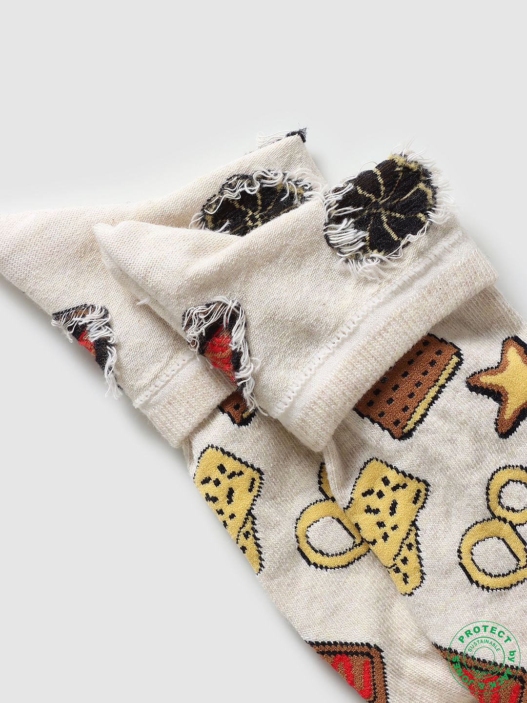 Beige Graphic Print Ankle Socks
