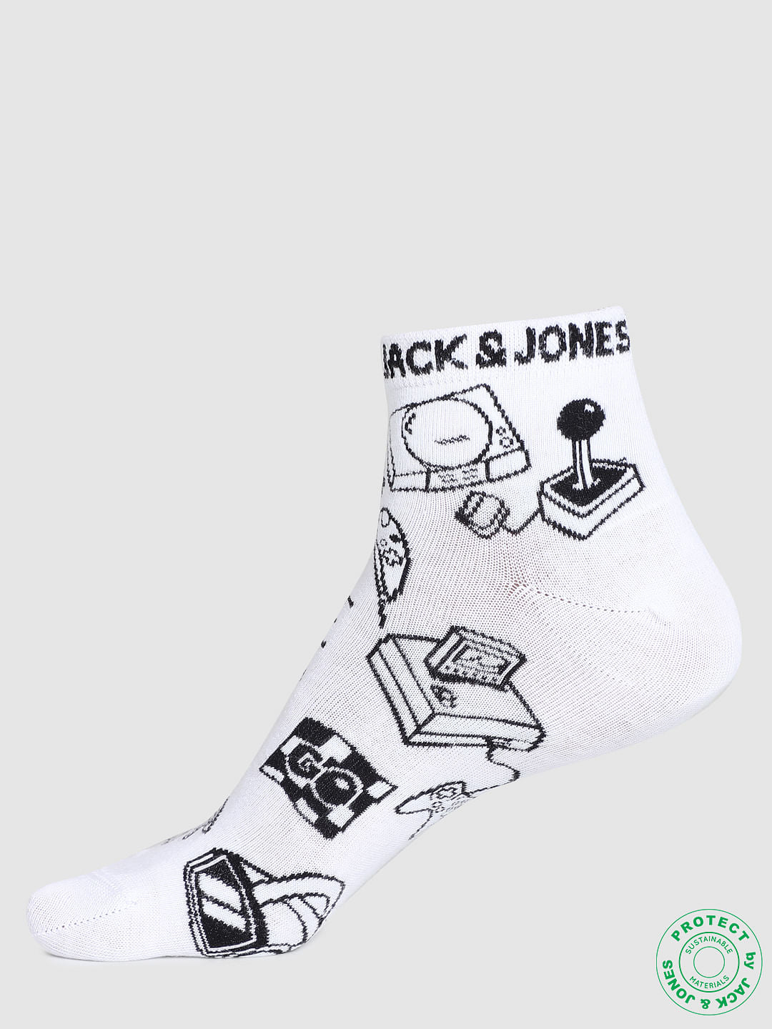 White Gaming Print Ankle Socks - ONE