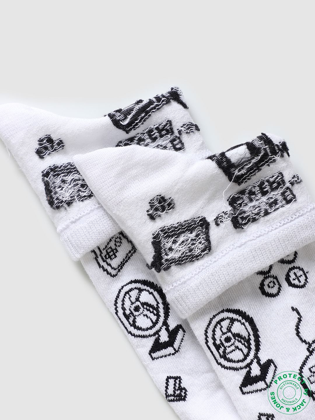 White Gaming Print Ankle Socks