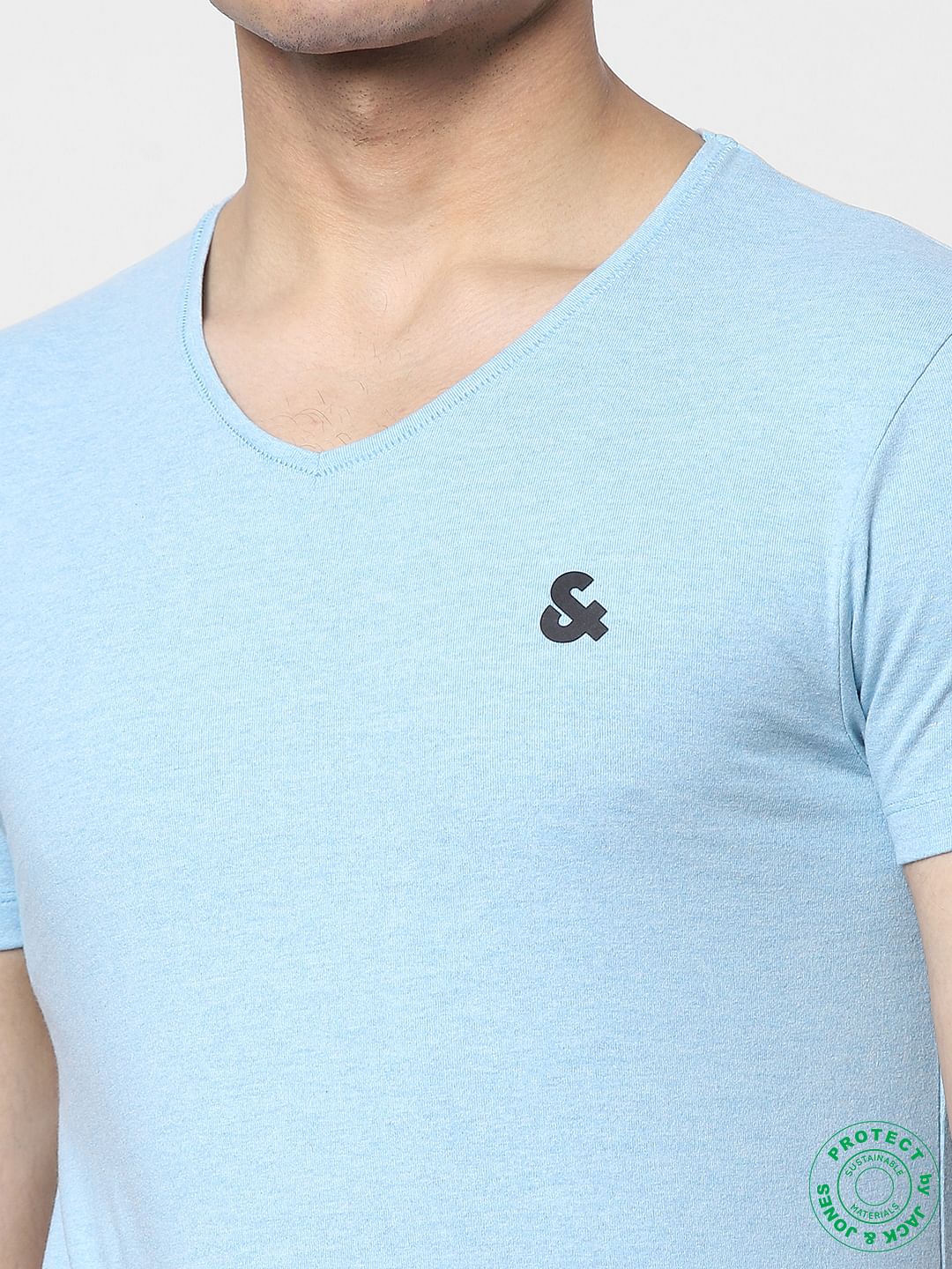 White & Blue V Neck T-shirts - Pack of 2