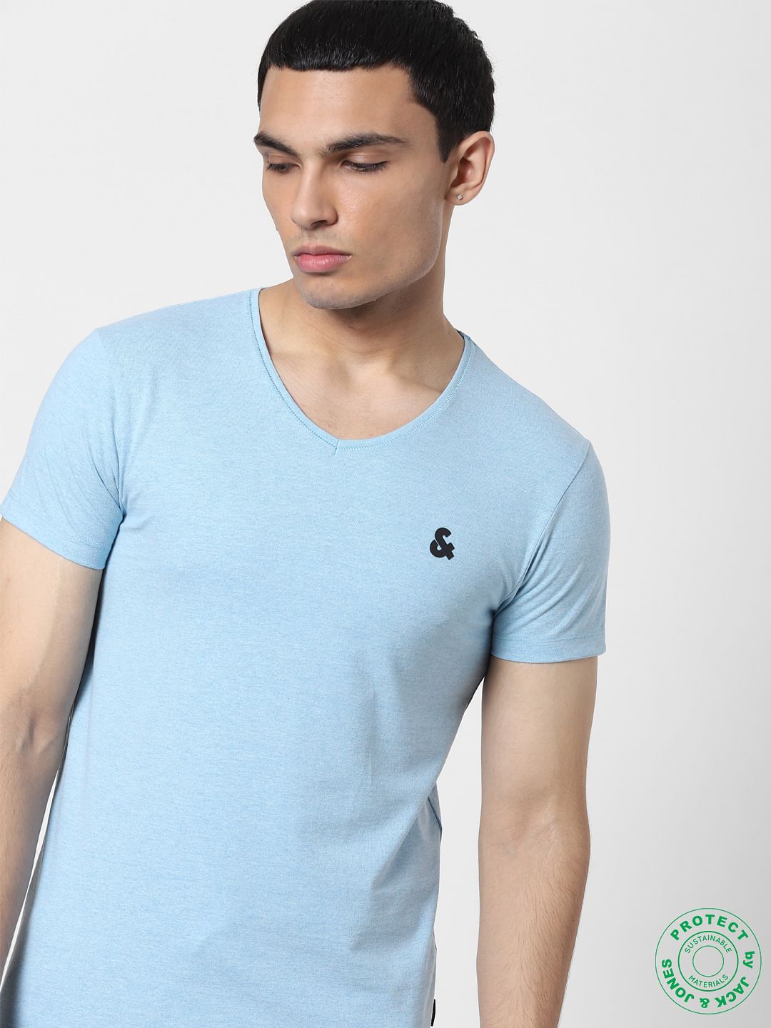 White & Blue V Neck T-shirts - Pack of 2