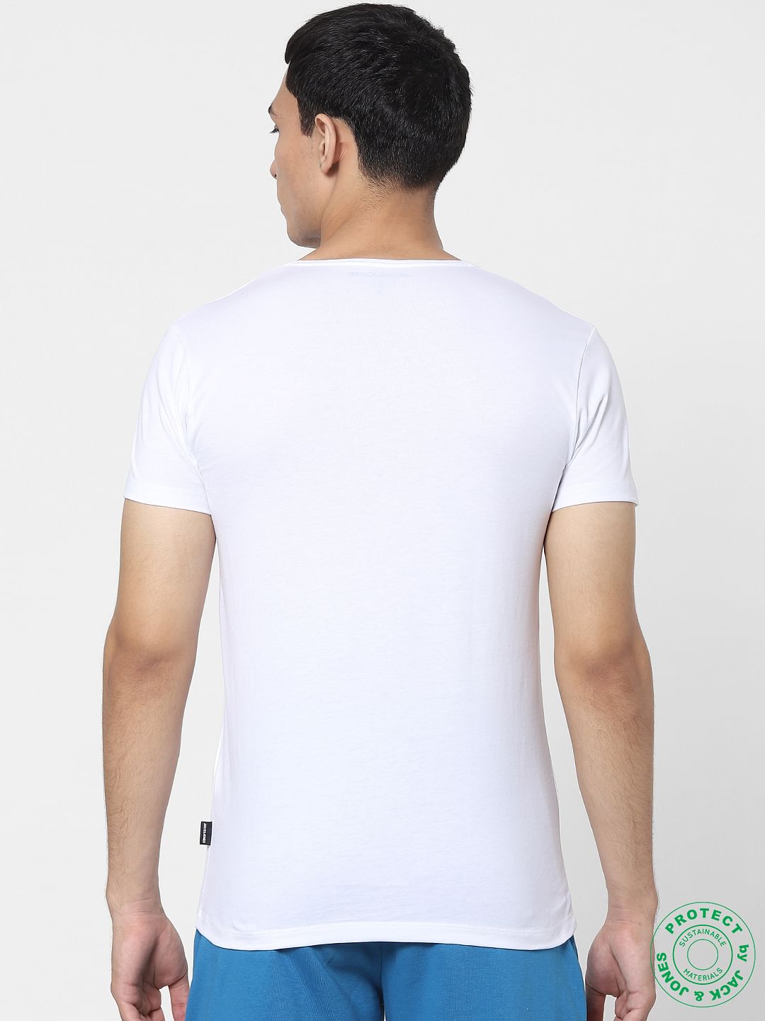 White & Blue V Neck T-shirts - Pack of 2