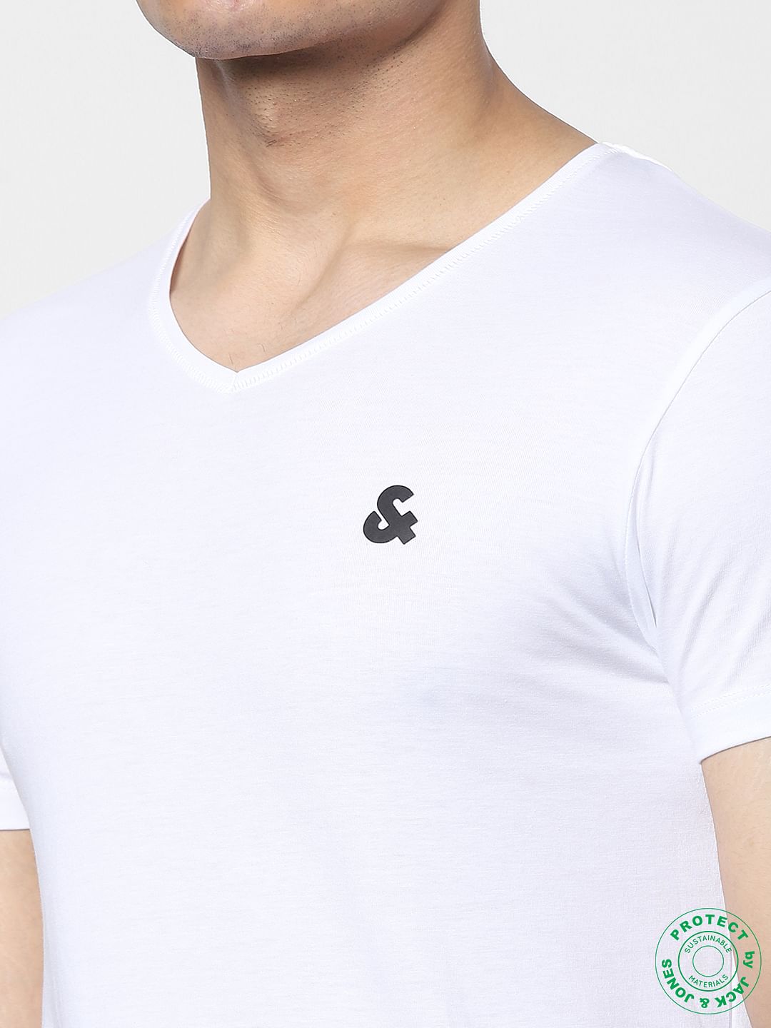 White & Blue V Neck T-shirts - Pack of 2