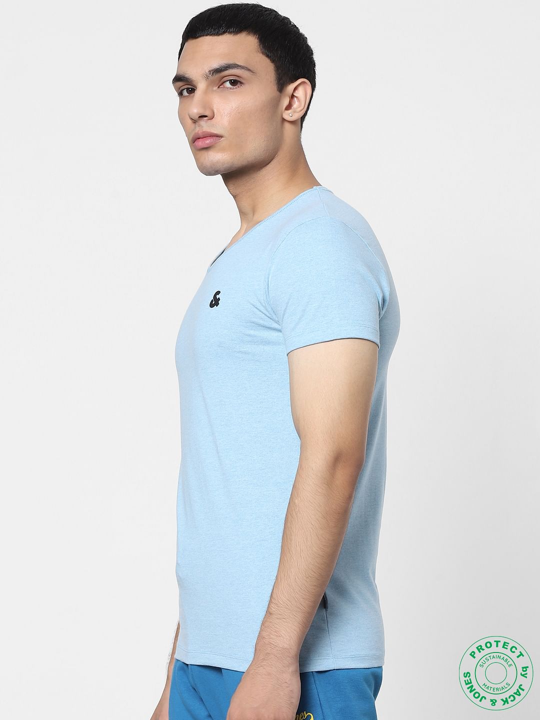 White & Blue V Neck T-shirts - Pack of 2