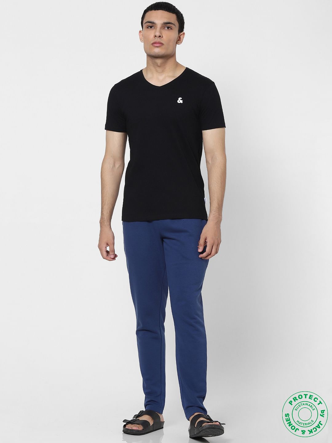 Purple & Black V Neck T-shirts - Pack of 2 - S