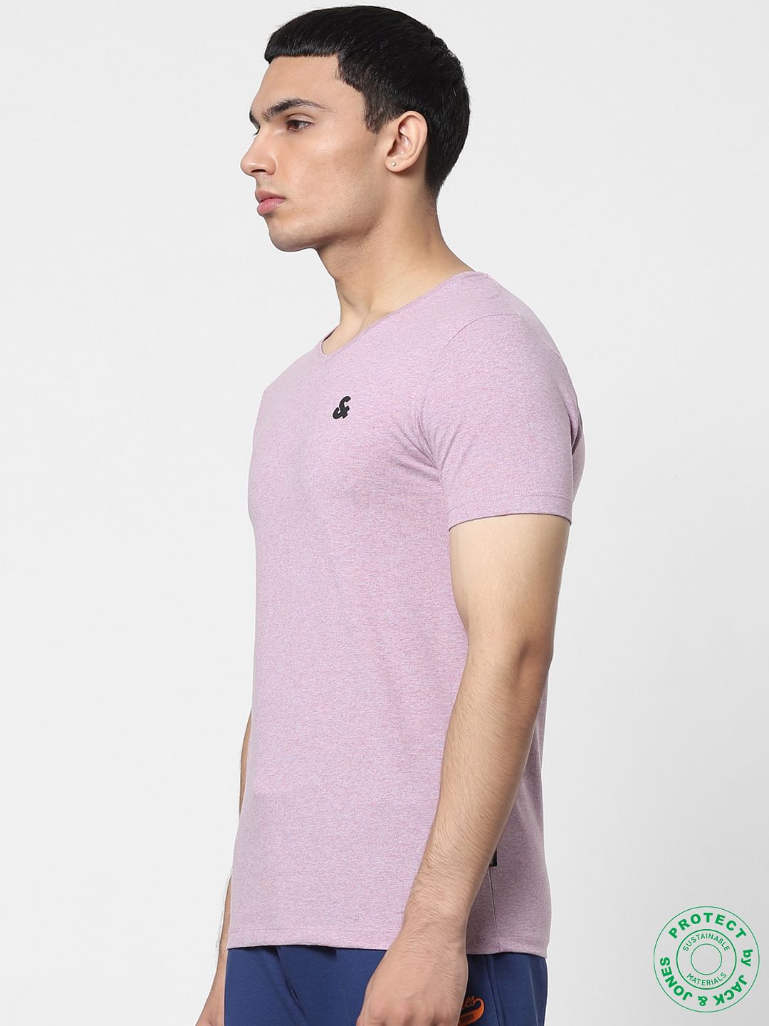 Purple & Black V Neck T-shirts - Pack of 2