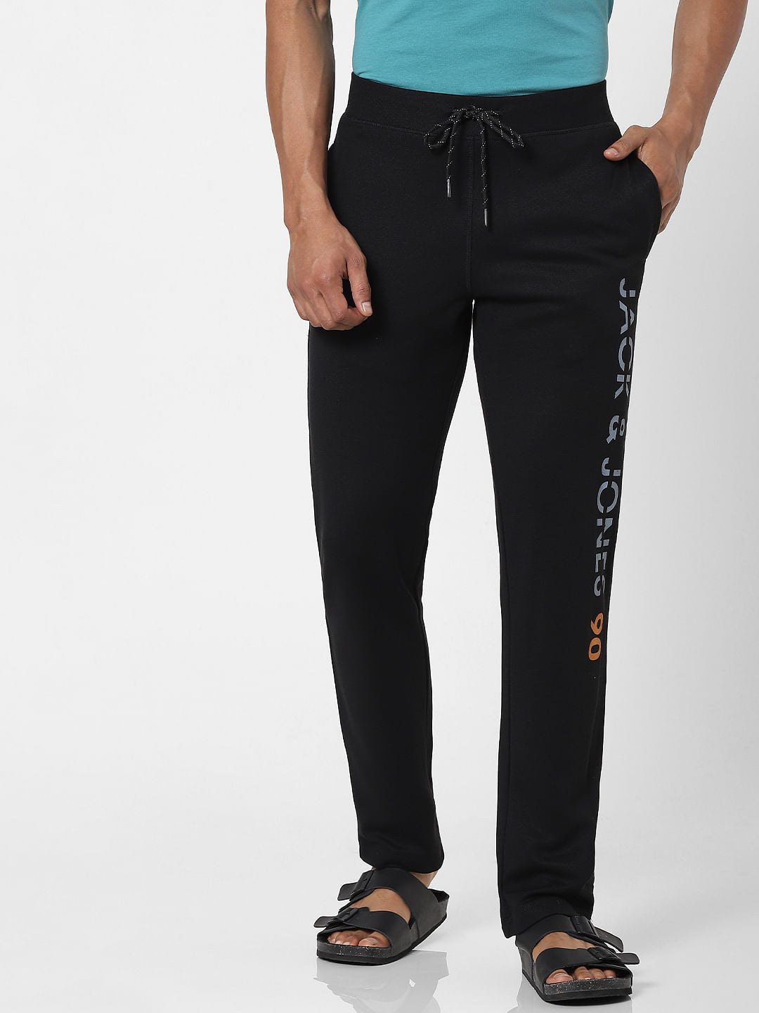 Black Mid Rise Logo Print Sweatpants