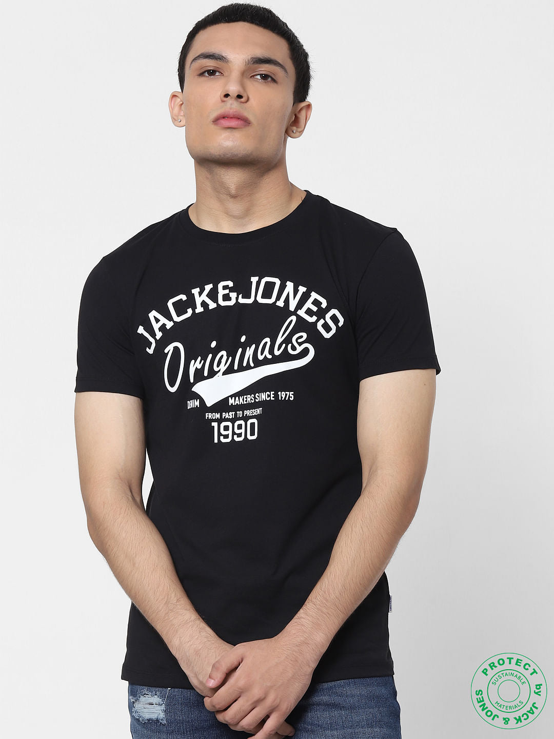 Black Logo Print Crew Neck T-shirt - S
