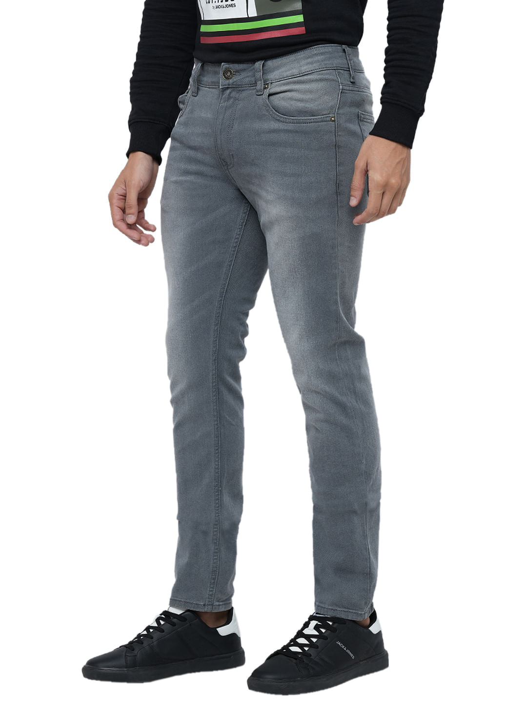 PRODUKT by JACK&JONES Light Grey Mid Rise Washed Slim Fit Jeans