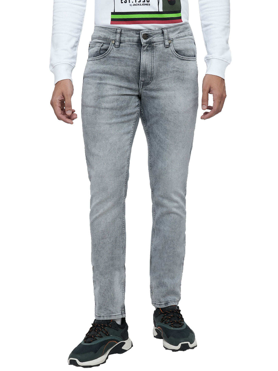 PRODUKT by JACK&JONES Light Grey Mid Rise Washed Slim Fit Jeans