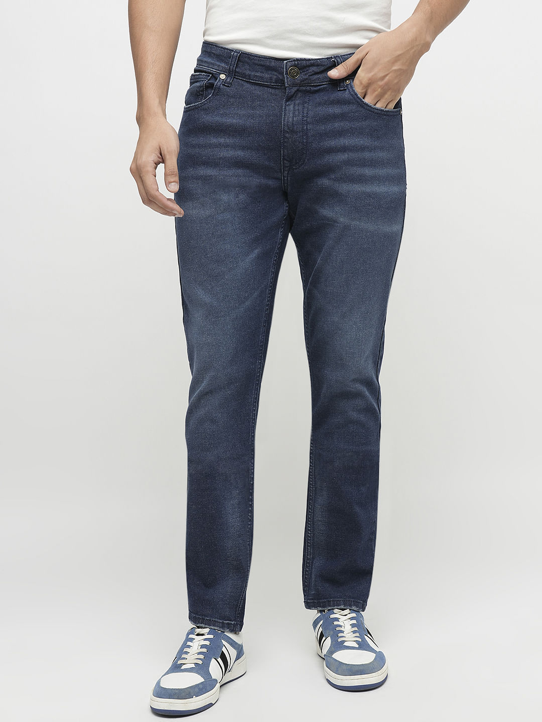 PRODUKT by JACK&JONES Blue Mid Rise Washed Slim Fit Jeans