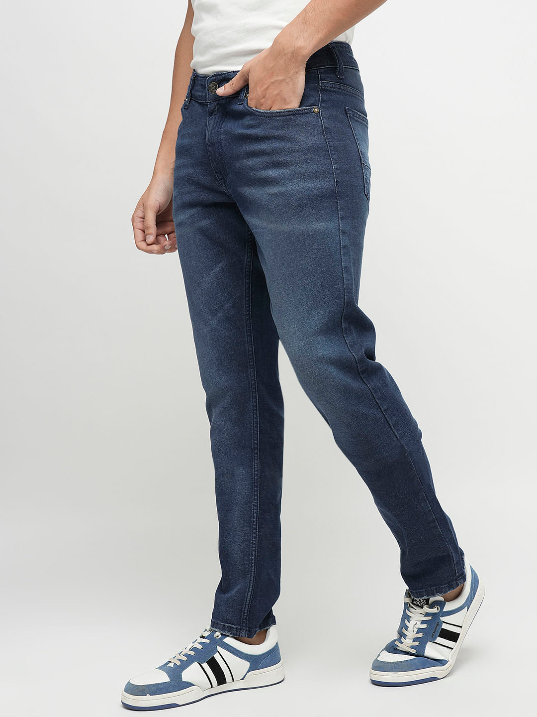 PRODUKT by JACK&JONES Blue Mid Rise Washed Slim Fit Jeans