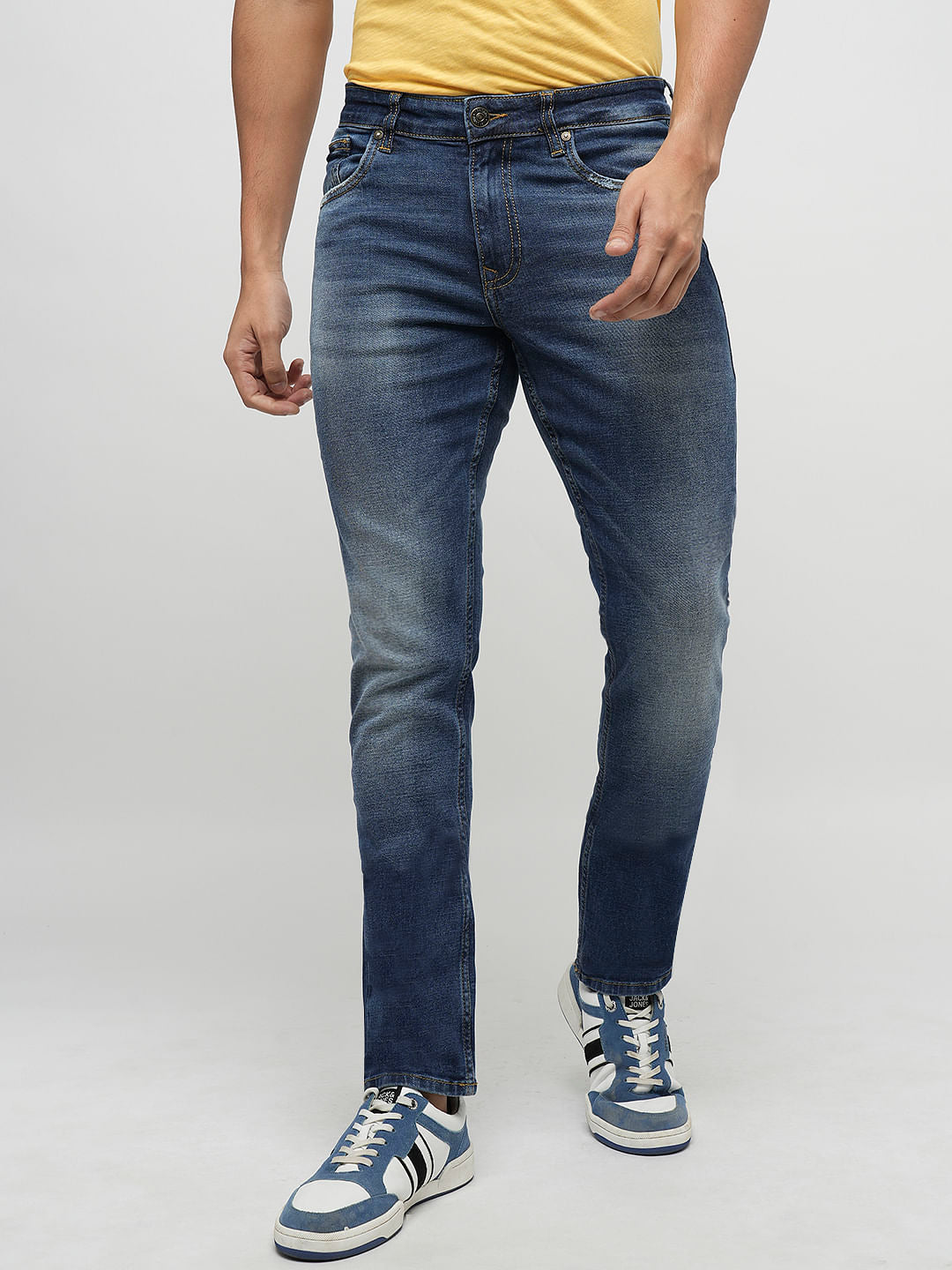 PRODUKT by JACK&JONES Blue Mid Rise Washed Slim Fit Jeans