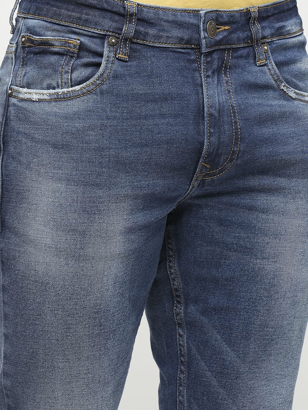 PRODUKT by JACK&JONES Blue Mid Rise Washed Slim Fit Jeans