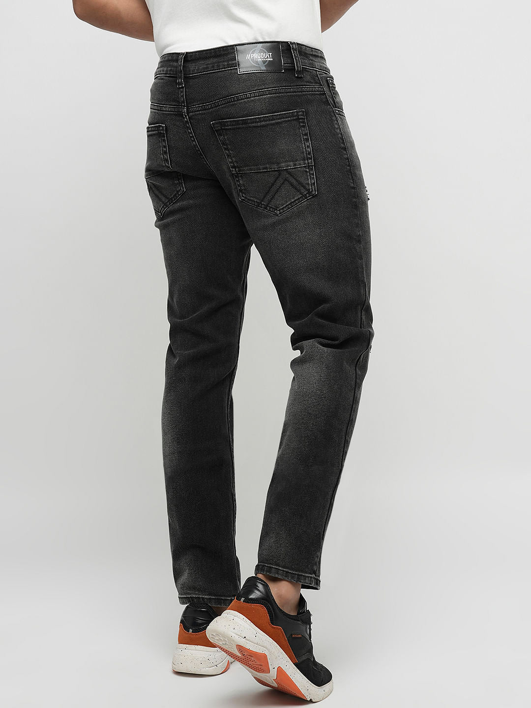 PRODUKT by JACK&JONES Black Mid Rise Distressed Slim Fit Jeans