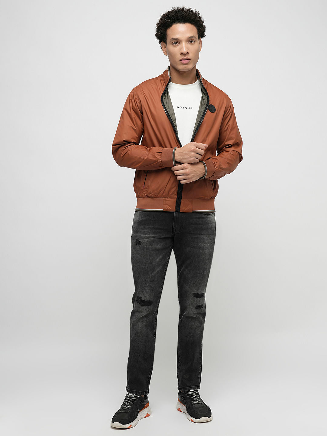 PRODUKT by JACK&JONES Black Mid Rise Distressed Slim Fit Jeans