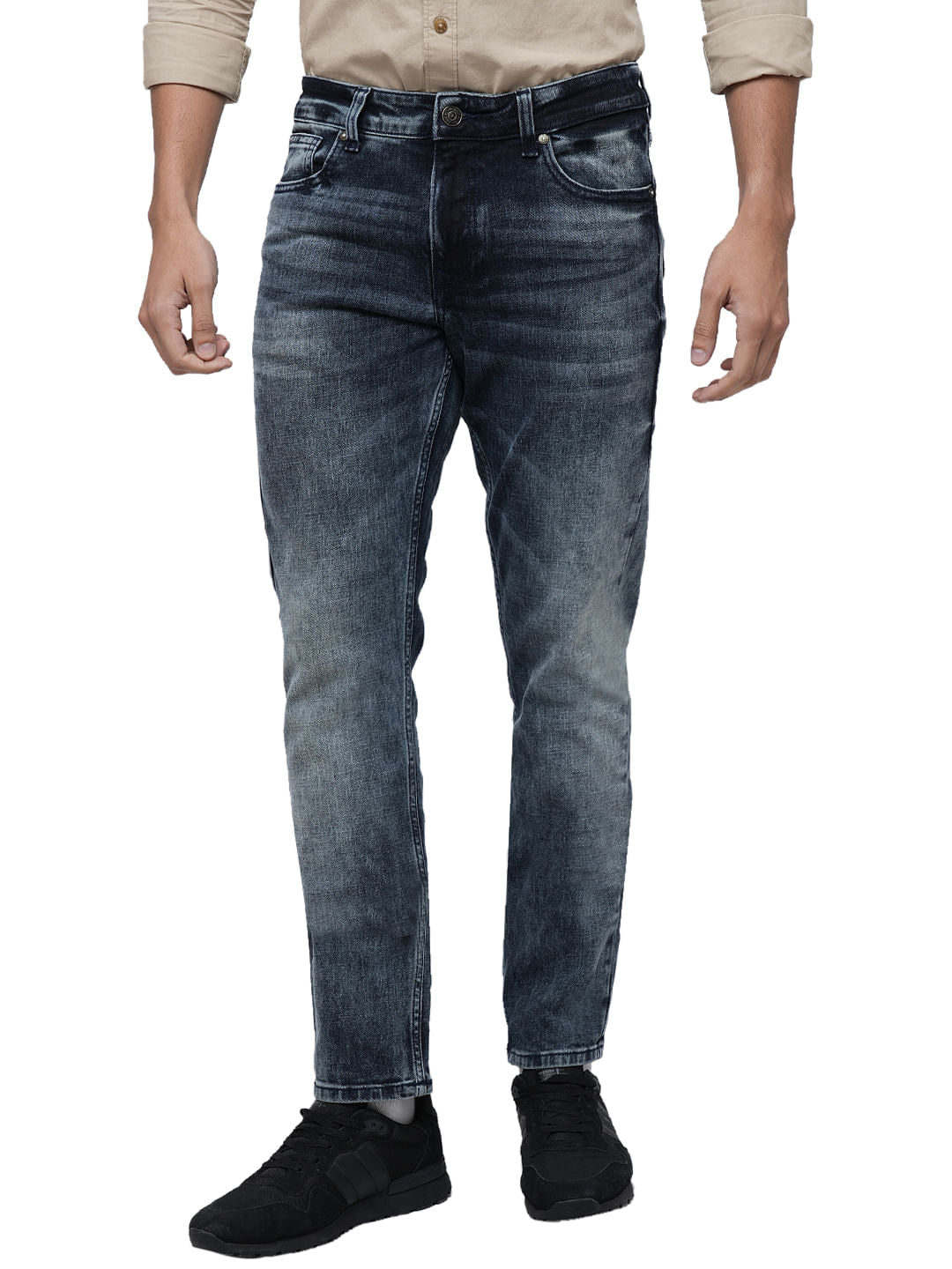 PRODUKT by JACK&JONES Dark Blue Mid Rise Washed Slim Fit Jeans