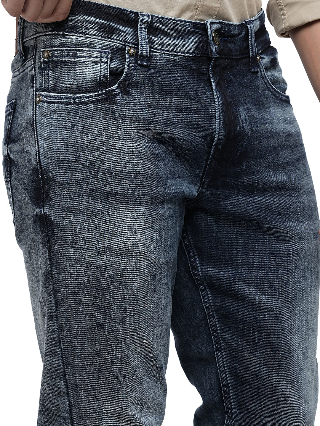 PRODUKT by JACK&JONES Dark Blue Mid Rise Washed Slim Fit Jeans