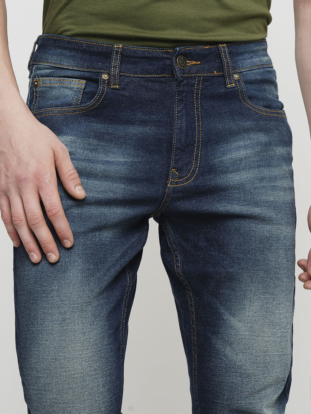 PRODUKT by JACK&JONES Blue Mid Rise Washed Slim Fit Jeans