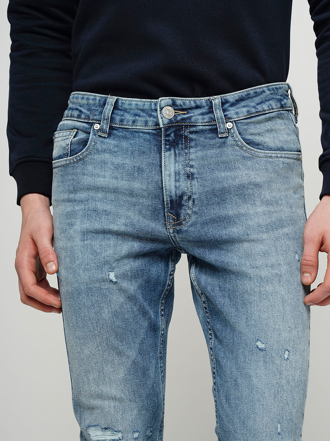 PRODUKT by JACK&JONES Light Blue Mid Rise Washed Slim Fit Jeans