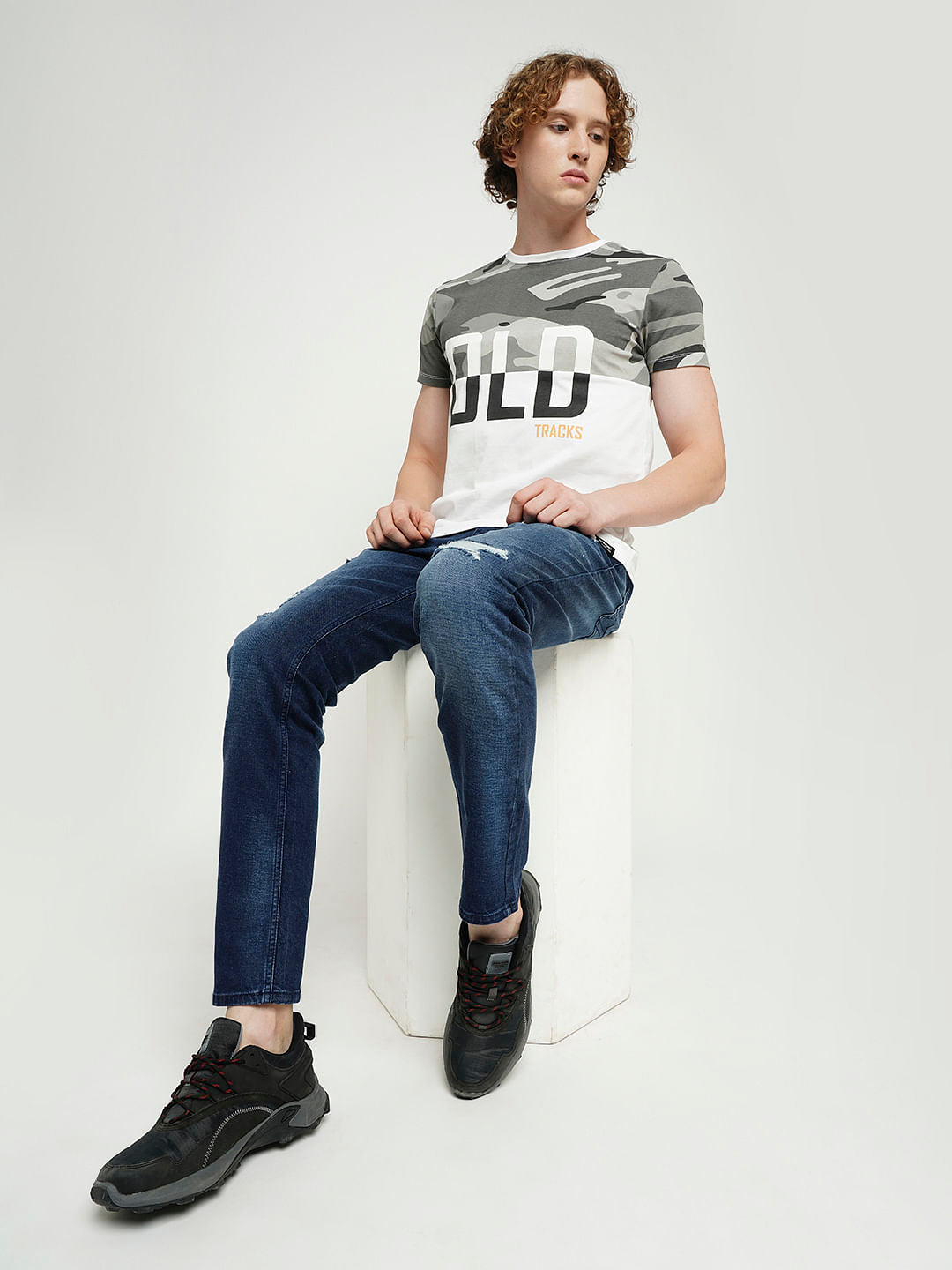 PRODUKT by JACK&JONES Dark Blue Mid Rise Distressed Slim Fit Jeans - 28