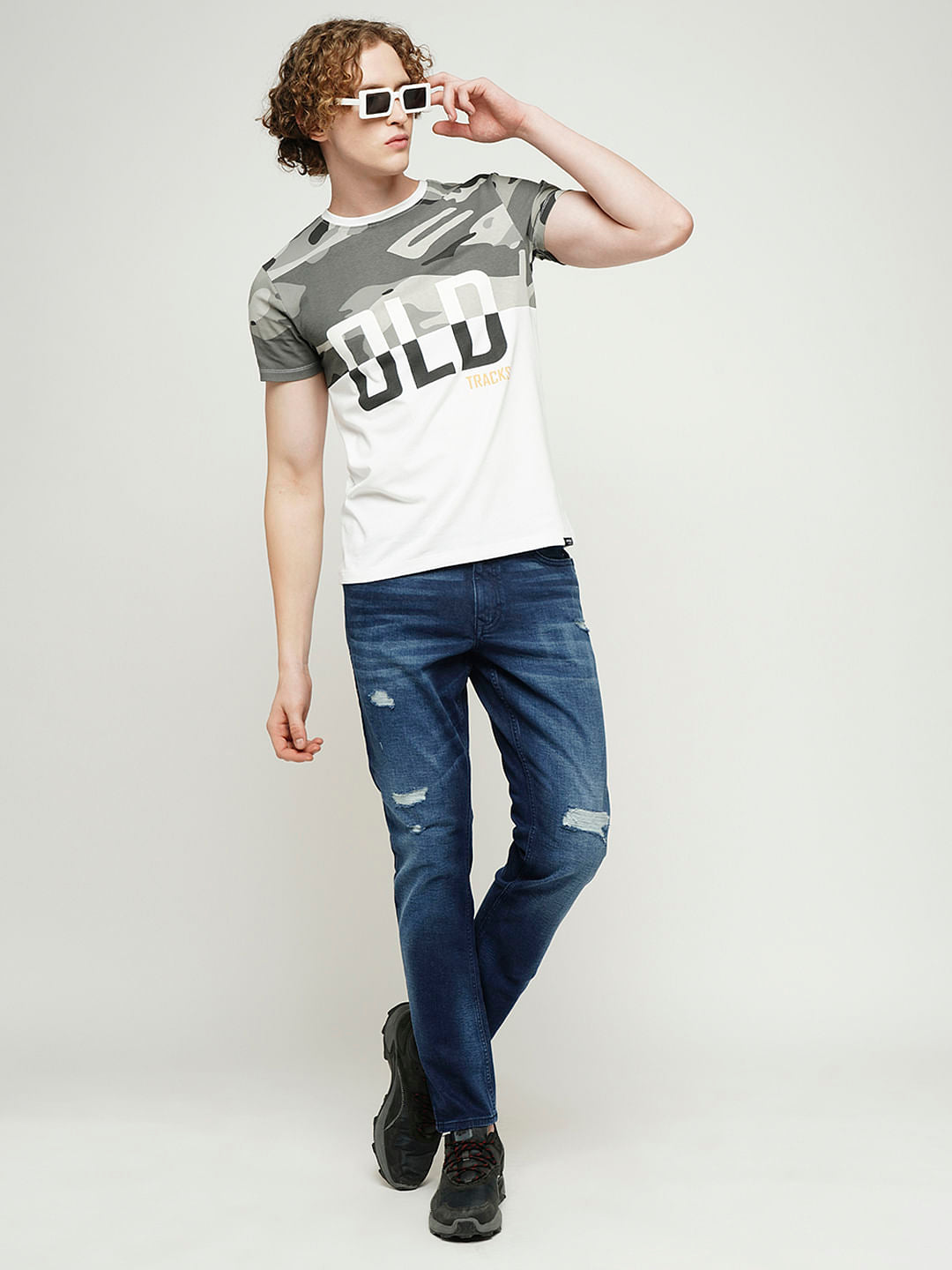 PRODUKT by JACK&JONES Dark Blue Mid Rise Distressed Slim Fit Jeans