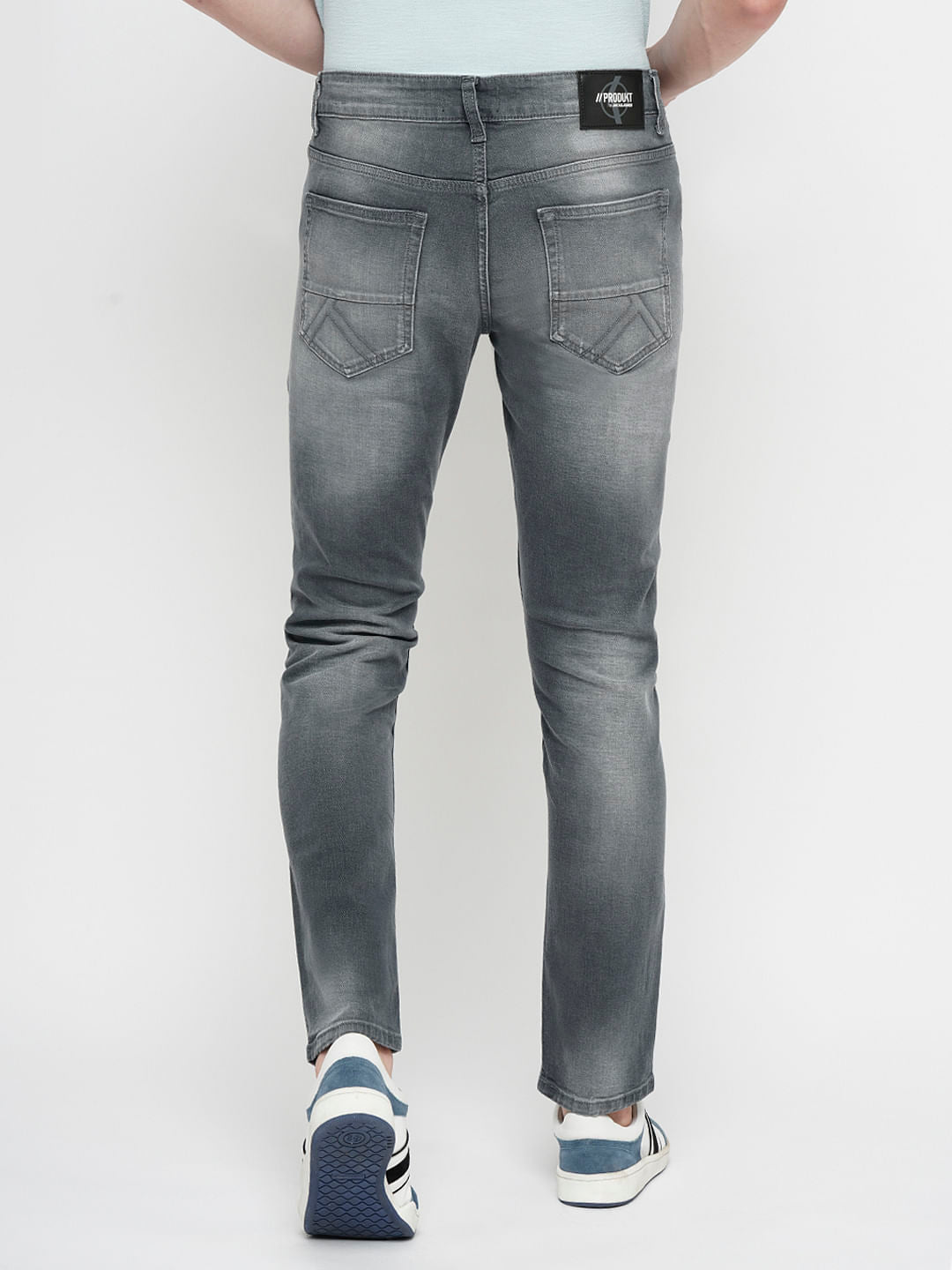PRODUKT by JACK&JONES Light Grey Mid Rise Distressed Slim Fit Jeans